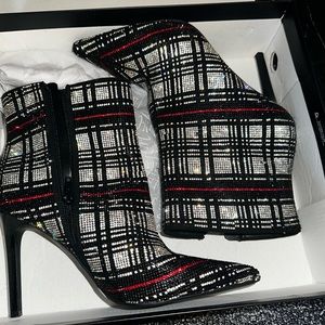 Rhinestone Ankle Boots Black Red Silver stones